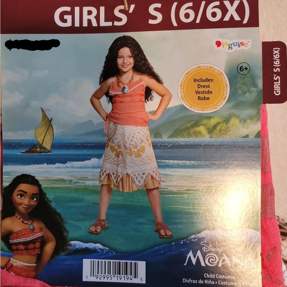 Disney Moana Dress Up Costume Size Small 6/6X Girls Child Kids Youth Disguise